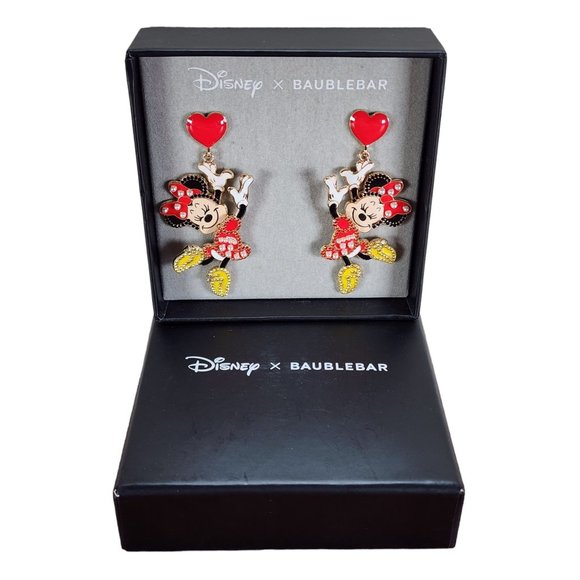 Disney X BaubleBar Minnie Mouse Valentine’s Day Red Gold Heart Dangle Earrings - Picture 1 of 1
